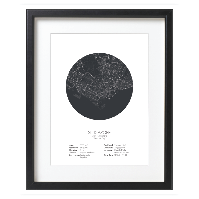 Singapore Map Minimalist Style - Black Round Map Poster Online