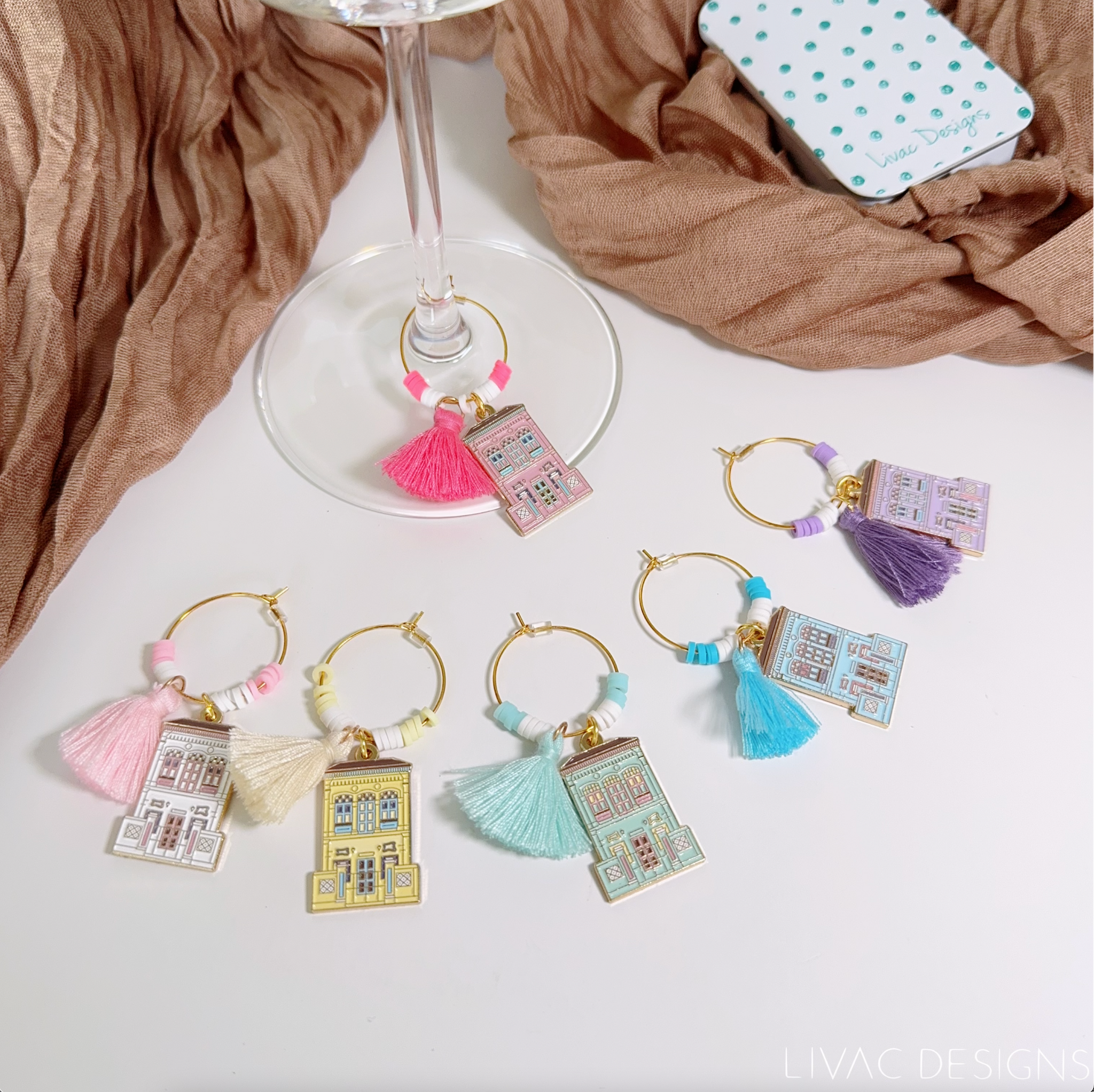 Wine charms - cute shophouses collection