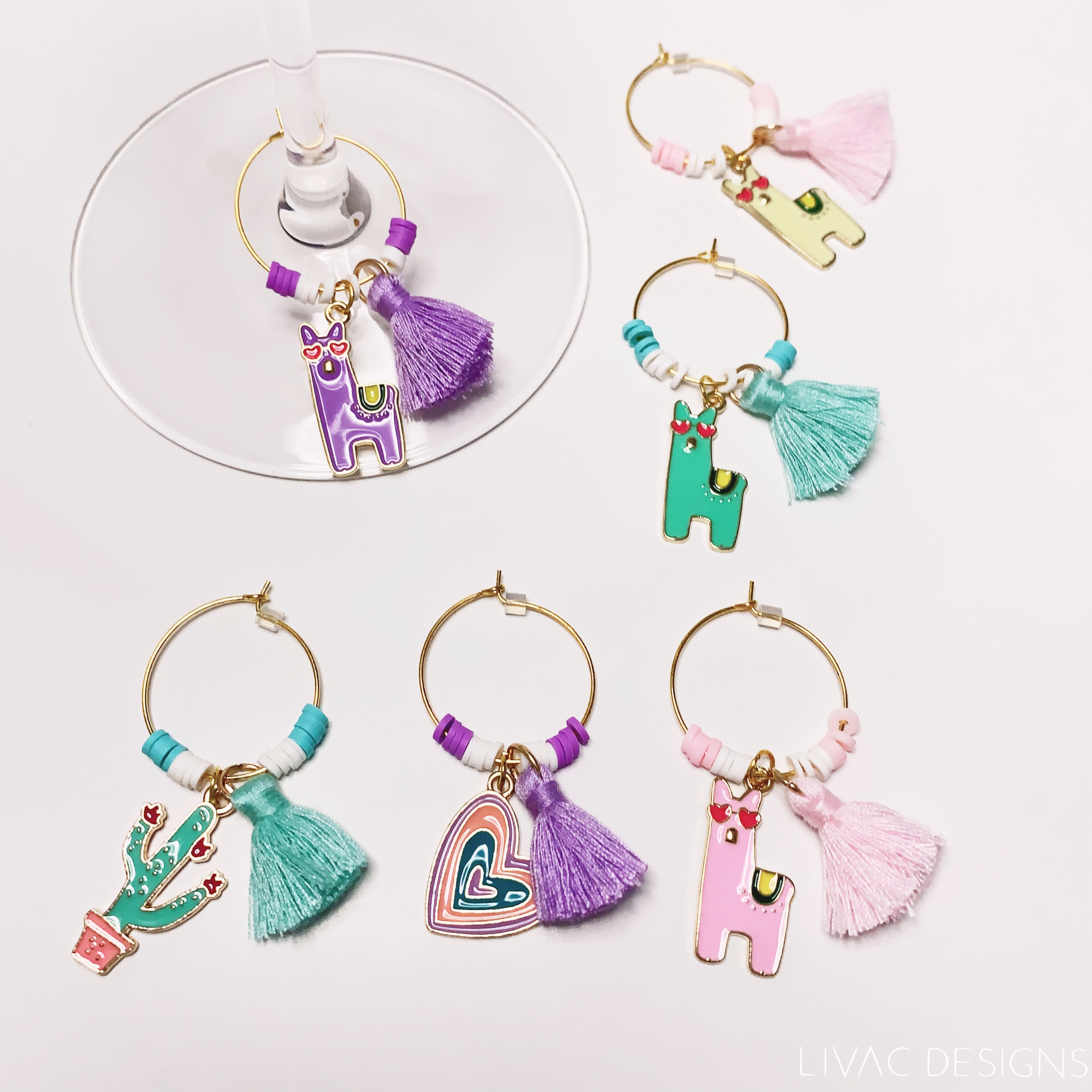 Llama wine glass charms collection