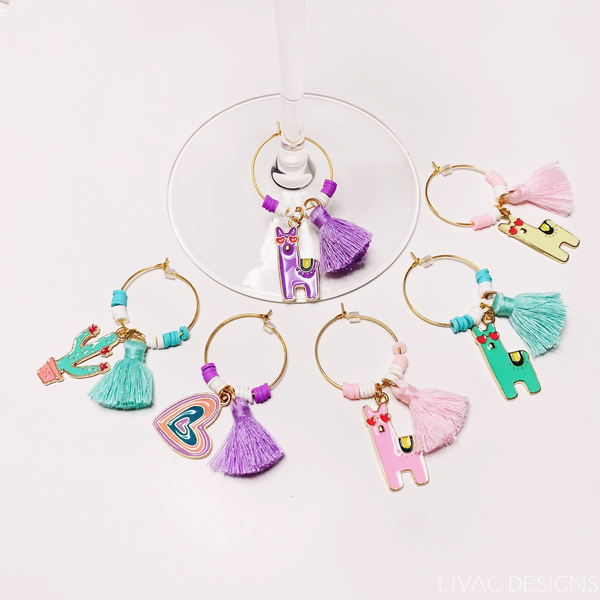 Llama wine glass charms collection