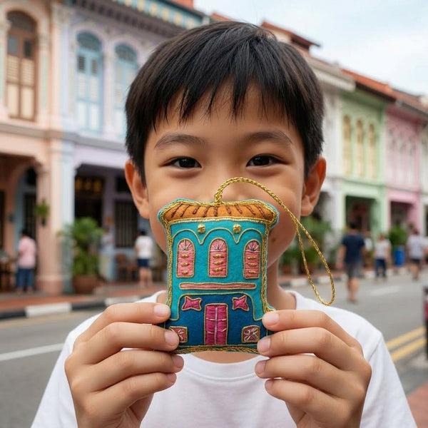 Singapore Hand Made Hanging Ornament - Green Shophouse