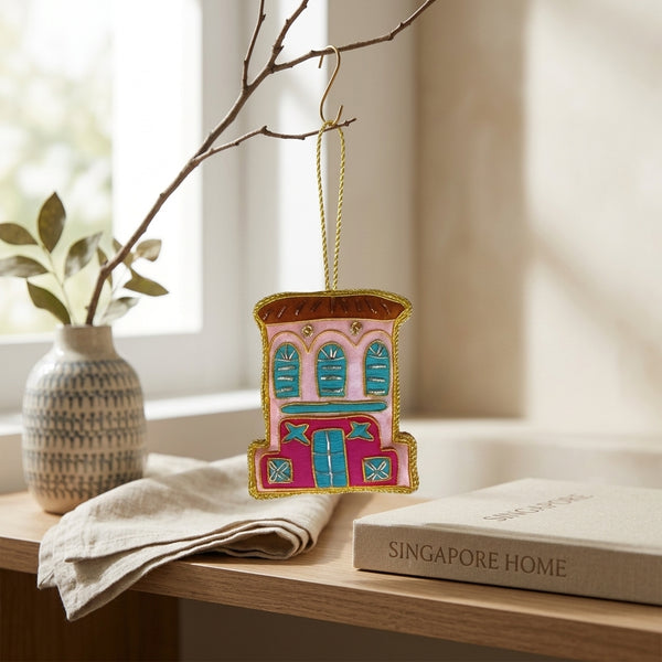 Singapore Hand Made Hanging Ornament - Pink Shophouse