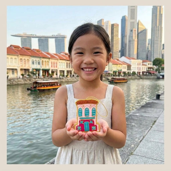 Singapore Hand Made Hanging Ornament - Pink Shophouse