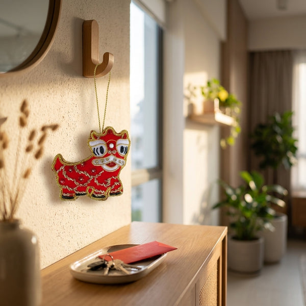 Singapore Hand Made Hanging Ornament - Lion Dance Red