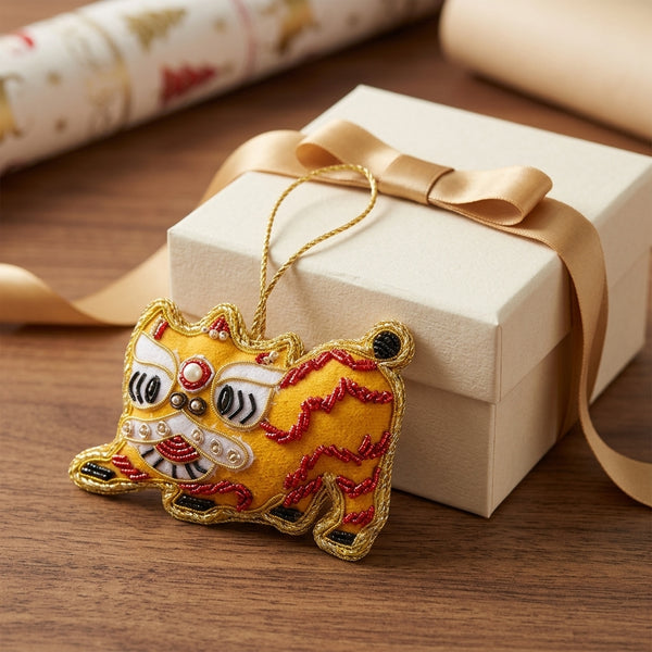 Singapore Hand Made Hanging Ornament - Lion Dance Yellow