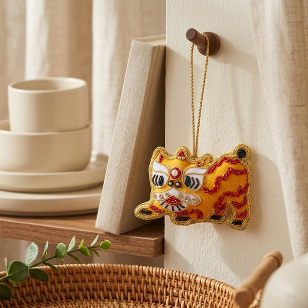 Singapore Hand Made Hanging Ornament - Lion Dance Yellow