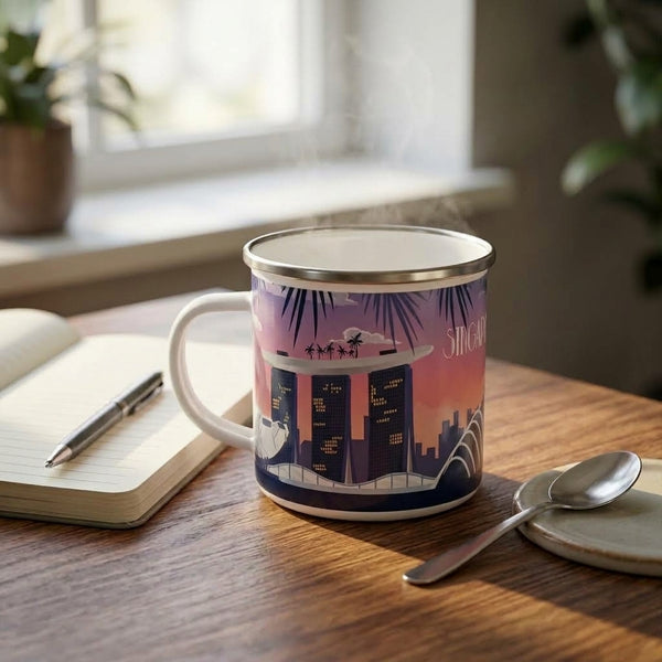 Singapore Enamel Mug — Marina Bay Sunset