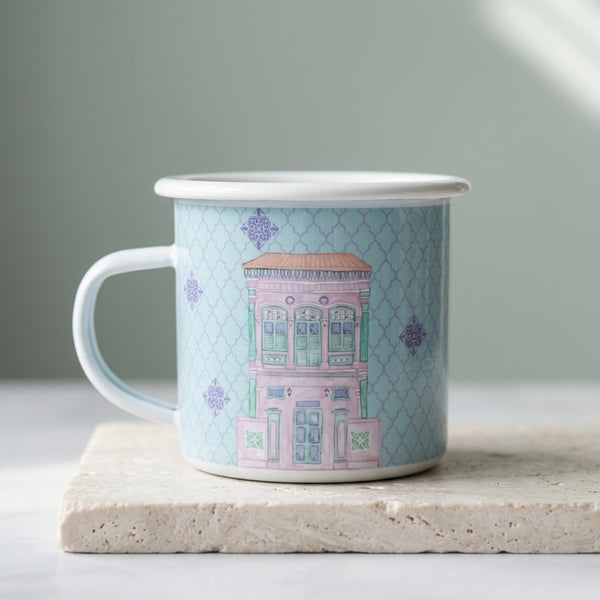 Singapore Enamel Mug — Peranakan Blush Shophouse