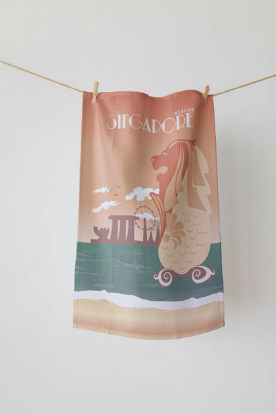 Merlion Tea Towel - A Slice of Singapore's Heritage for Your Kitchen