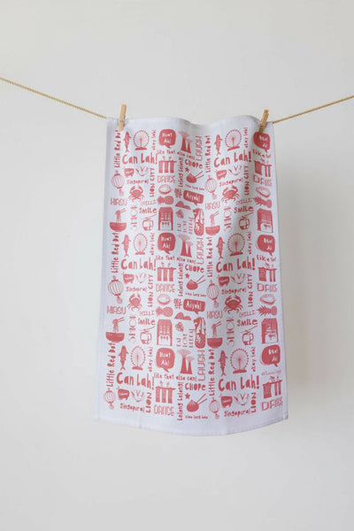 Singapore Icons Tea Towel Coral - A Visual Journey Through the Lion City