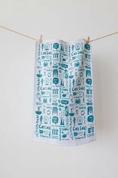 Singapore Icons Tea Towel Aqua - A Visual Journey Through the Lion City