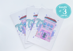 Bundle - 3 greeting cards - shophouse pink with splatters