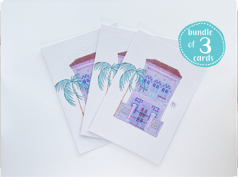 Bundle - set of 3 cards - Shophouse purple greeting cards