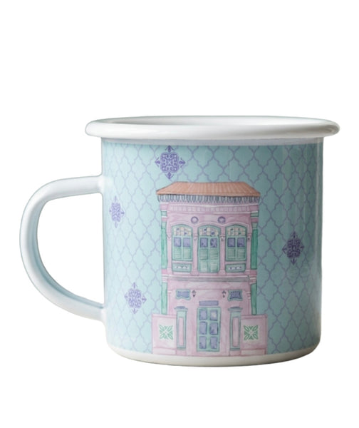 Singapore Enamel Mug — Peranakan Blush Shophouse
