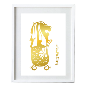 Merlion Singapore (real GOLD foil print) - Poster