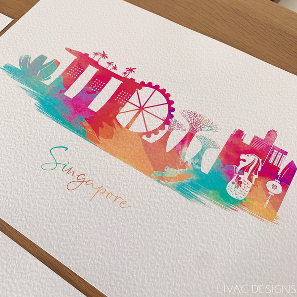 Singapore skyline - watercolor design