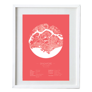 Coral Color Singapore Minimalist Map Poster Online - Wall Framed Art