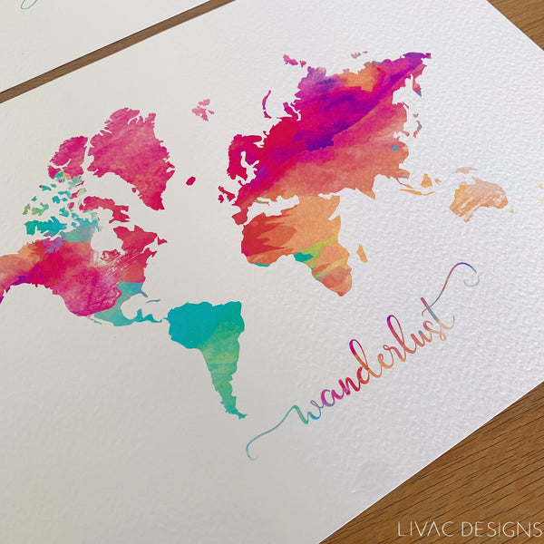 World map - WANDERLUST poster - watercolor