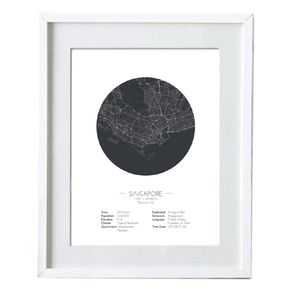 Singapore Map Minimalist Style - Black Round Map Poster Online
