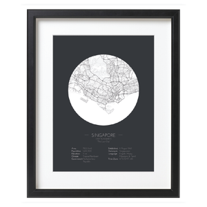 Minimalist Style Singapore Map Poster - Black Framed Map Art