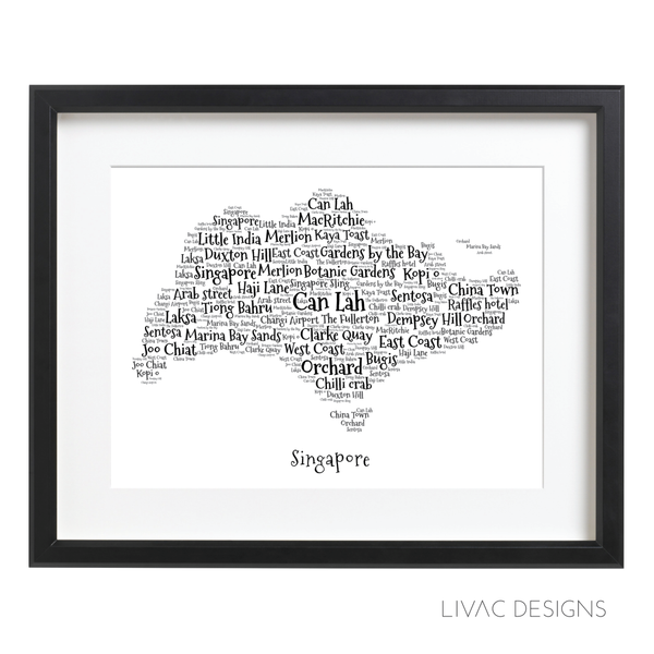 Funky Map (Singapore) - Personalized Art Black Framed (40X50Cm)