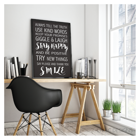 House rules #1 Beautiful Words Quote Black Canvas - Wall Decoration